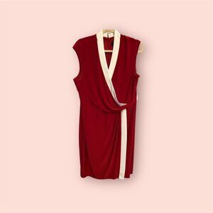 Kasper Women's Red and White Colorblocked Faux-Wrap Cap-Sleeve Dress NWT